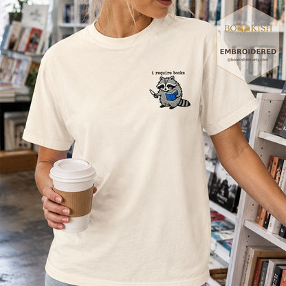 Embroidered I Require Books Comfort Color® T-shirt Book Lover Gift Ivory