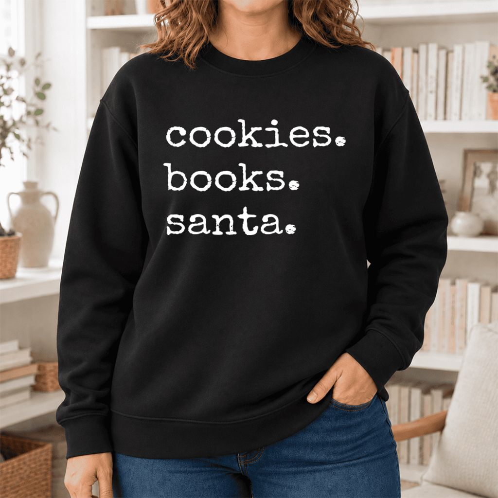 Cookies Books Santa Softstyle Sweatshirt | Christmas Book Lover Gift Black