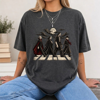 Monsters Road Printed T-Shirt | Halloween Book Lover Gift Dark Heather