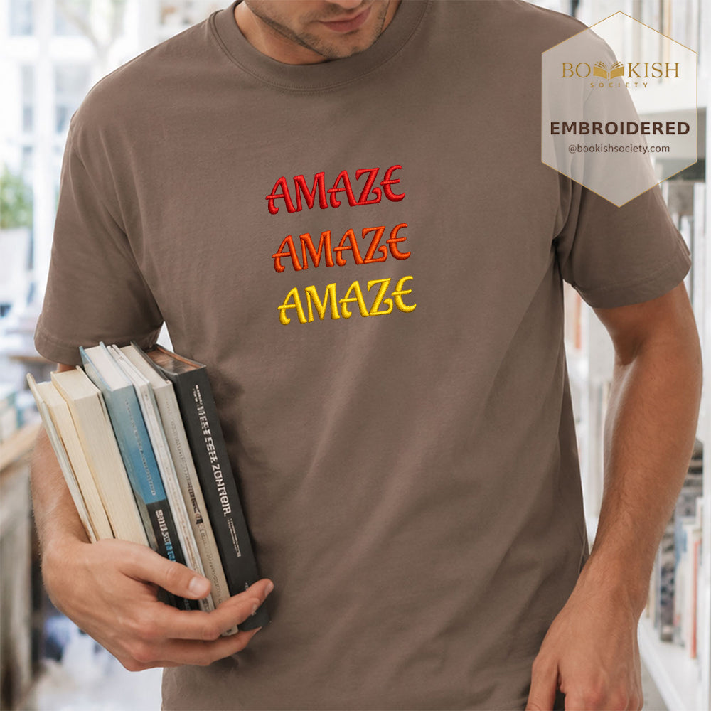 Embroidered Amaze Amaze Amaze Comfort Color ® T-shirt Book Lover Gift Espresso