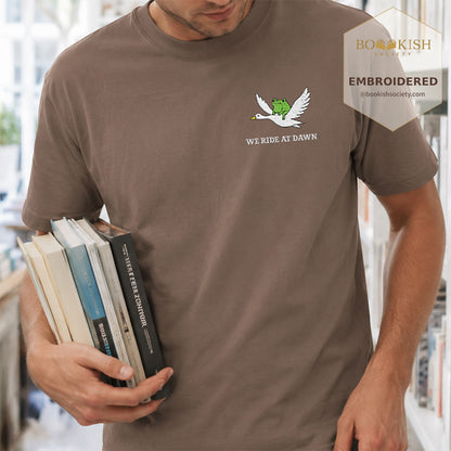 Embroidered We Ride at Dawn Comfort Color ® T-shirt Book Lover Gift Espresso