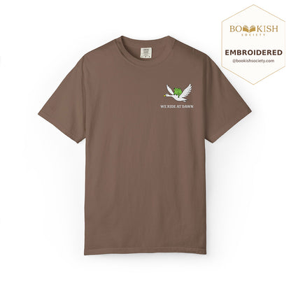 Embroidered We Ride at Dawn Comfort Color ® T-shirt Book Lover Gift Espresso