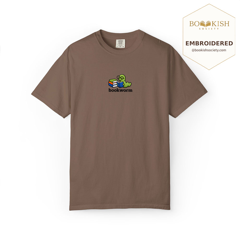 Embroidered Bookworm Comfort Color ® T-shirt Book Lover Gift Espresso