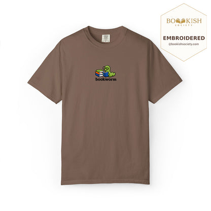 Embroidered Bookworm Comfort Color ® T-shirt Book Lover Gift Espresso