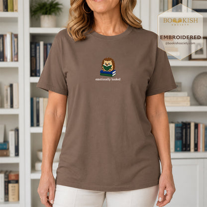 Emotionally Booked Embroidered Comfort Colors® T-shirt | Book Lover Gift Espresso