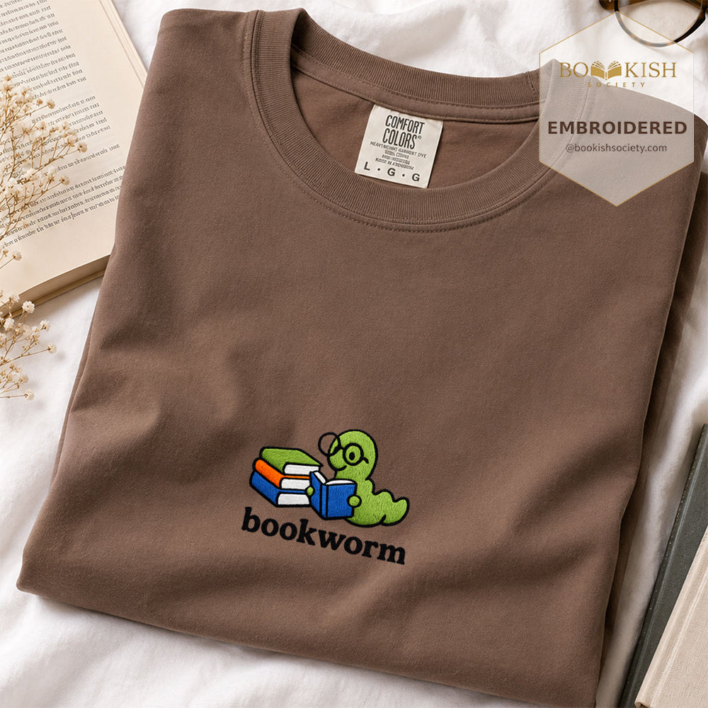 Embroidered Bookworm Comfort Color ® T-shirt Book Lover Gift Espresso