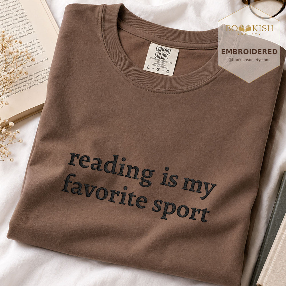 Embroidered Reading Is My Favorite Sport Comfort Color® T-shirt Book Lover Gift Espresso