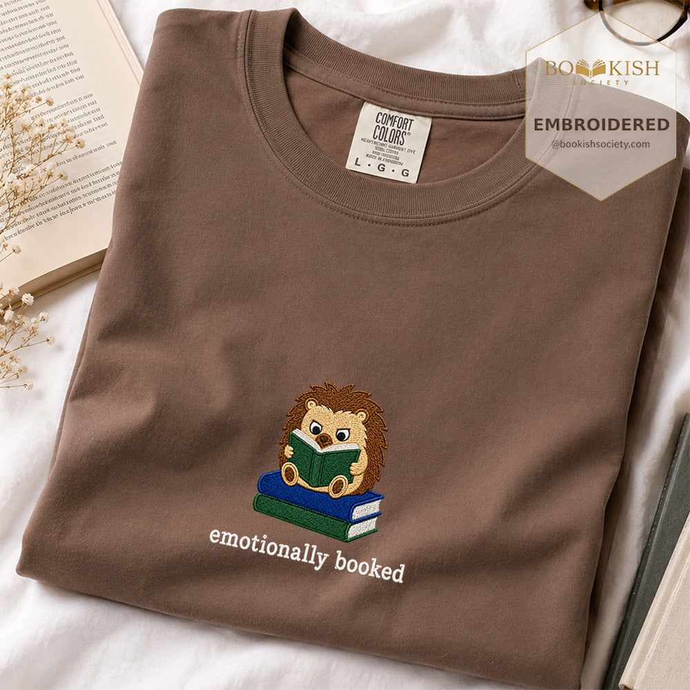 Emotionally Booked Embroidered Comfort Colors® T-shirt | Book Lover Gift Espresso