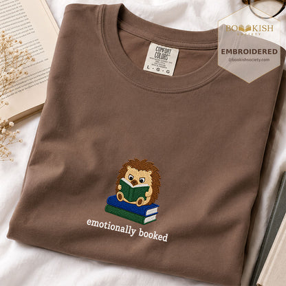 Emotionally Booked Embroidered Comfort Colors® T-shirt | Book Lover Gift Espresso