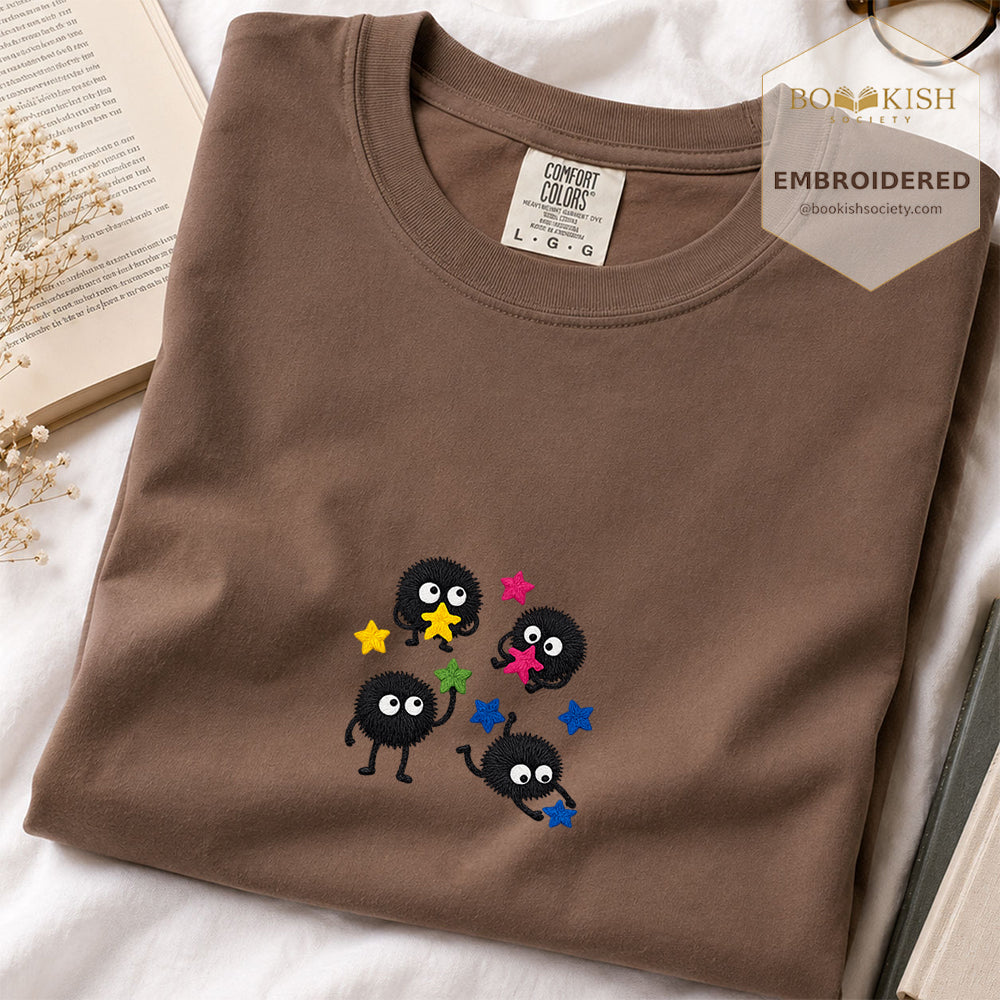 Embroidered Sprite Catching Star Candy Comfort Color ® T-shirt Book Lover Gift espresso