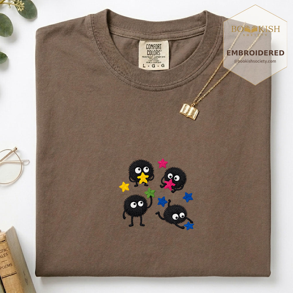 Embroidered Sprite Catching Star Candy Comfort Color ® T-shirt Book Lover Gift espresso