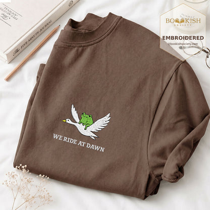 Embroidered We Ride at Dawn Comfort Color ® T-shirt Book Lover Gift Espresso