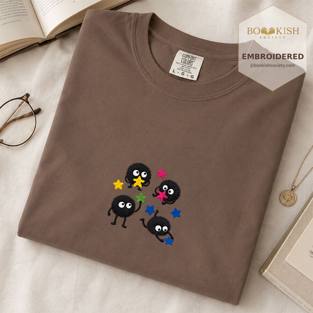 Embroidered Sprite Catching Star Candy Comfort Color ® T-shirt Book Lover Gift espresso