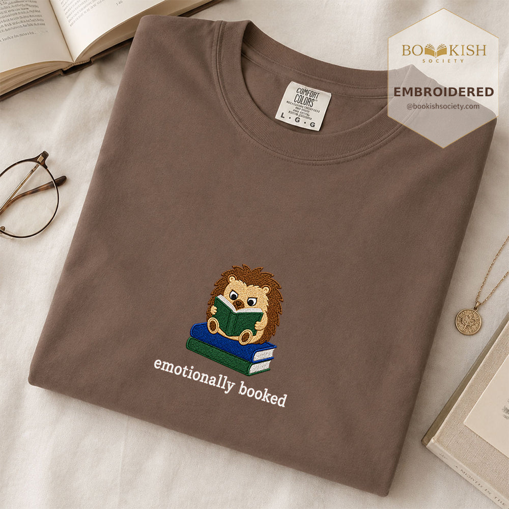 Emotionally Booked Embroidered Comfort Colors® T-shirt | Book Lover Gift Espresso