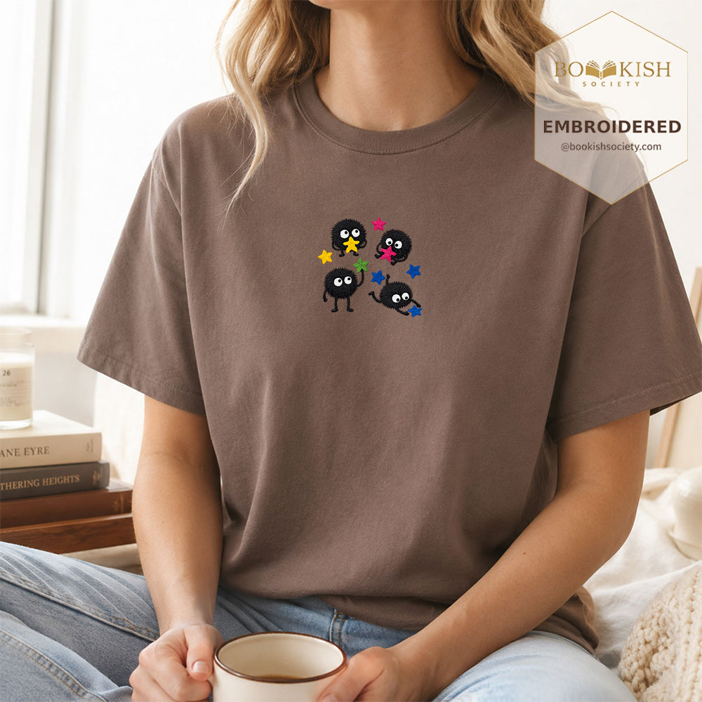 Embroidered Sprite Catching Star Candy Comfort Color ® T-shirt Book Lover Gift espresso