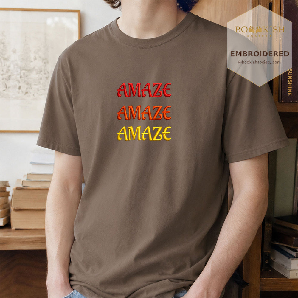 Embroidered Amaze Amaze Amaze Comfort Color ® T-shirt Book Lover Gift Espresso