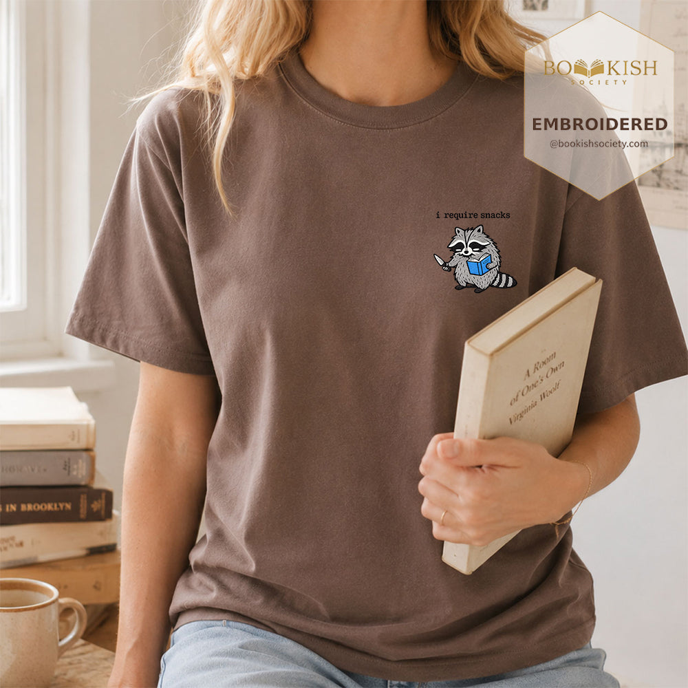 Embroidered I Require Snacks Comfort Color ® T-shirt Book Lover Gift Espresso