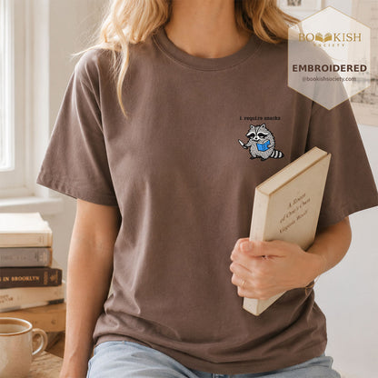 Embroidered I Require Snacks Comfort Color ® T-shirt Book Lover Gift Espresso