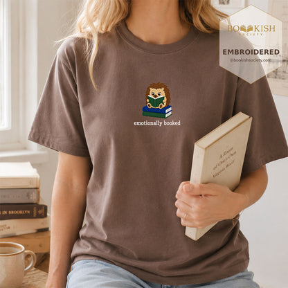 Emotionally Booked Embroidered Comfort Colors® T-shirt | Book Lover Gift Espresso