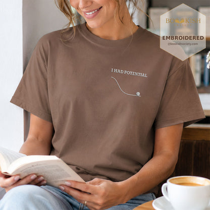 Embroidered I Had Potential Comfort Color ® T-shirt Book Lover Gift Espresso