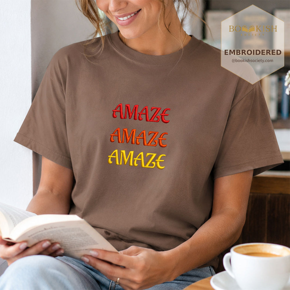 Embroidered Amaze Amaze Amaze Comfort Color ® T-shirt Book Lover Gift Espresso