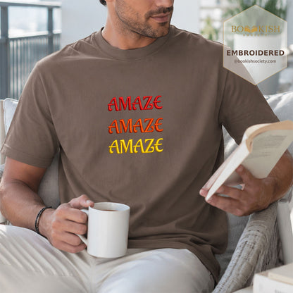 Embroidered Amaze Amaze Amaze Comfort Color ® T-shirt Book Lover Gift Espresso