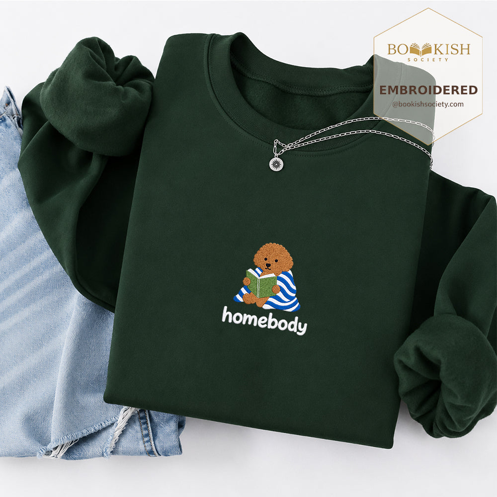 Homebody Poodle Embroidered Sweatshirt | Reader Gift Forest Green