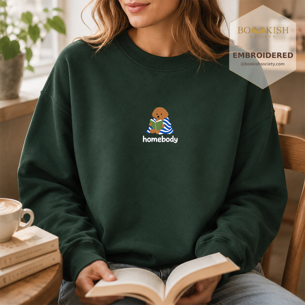 Homebody Poodle Embroidered Sweatshirt | Reader Gift Forest Green