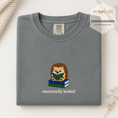 Emotionally Booked Embroidered Comfort Colors® T-shirt | Book Lover Gift Granite