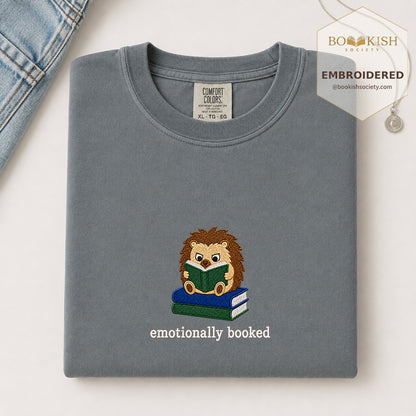 Emotionally Booked Embroidered Comfort Colors® T-shirt | Book Lover Gift Granite