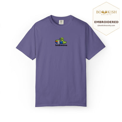 Embroidered Bookworm Comfort Color ® T-shirt Book Lover Gift Grape