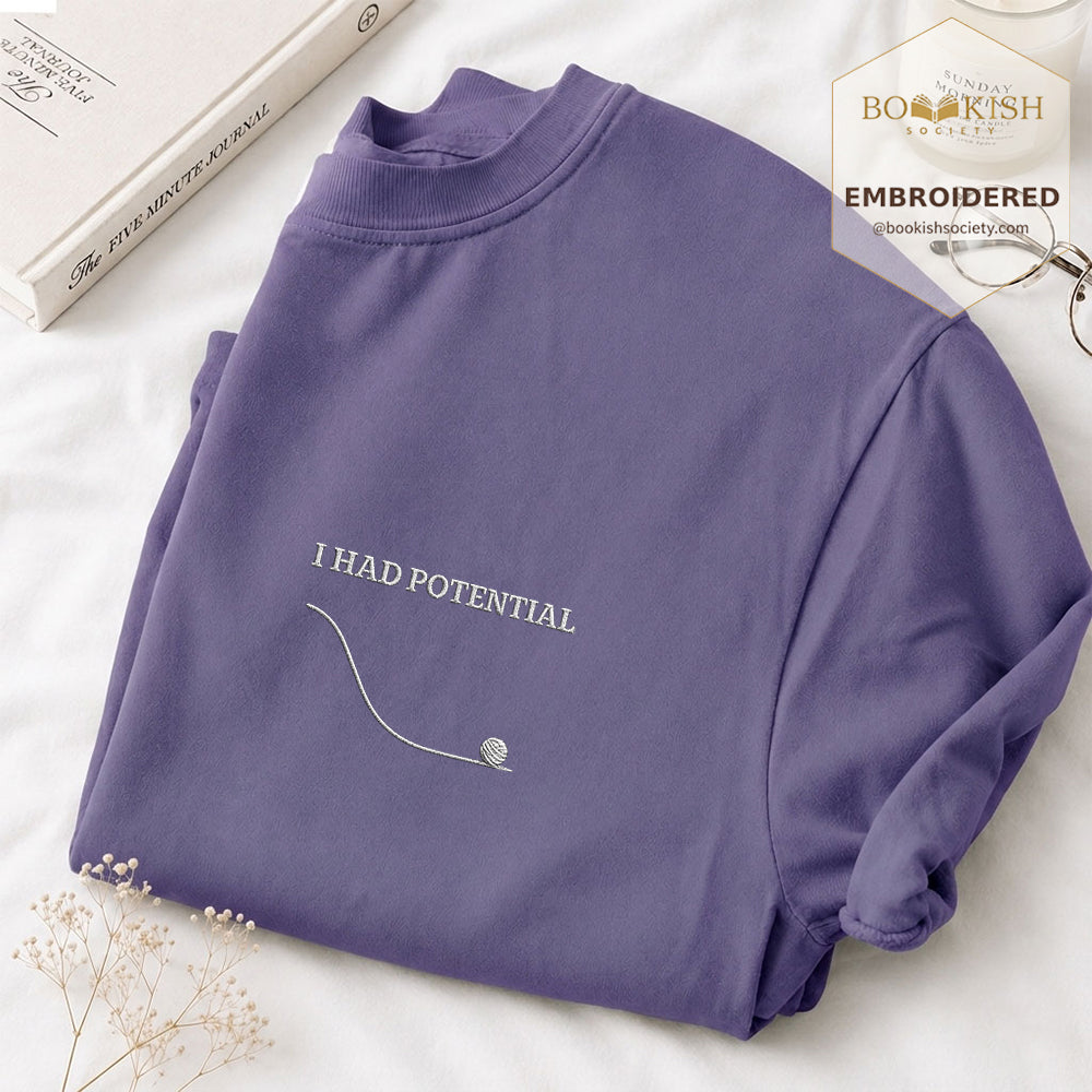 Embroidered I Had Potential Comfort Color ® T-shirt Book Lover Gift Grape