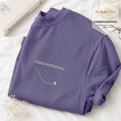 Embroidered I Had Potential Comfort Color ® T-shirt Book Lover Gift Grape
