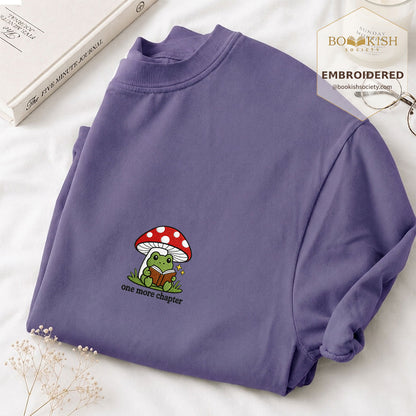 Embroidered One More Chapter Comfort Color ® T-shirt Book Lover Gift Grape