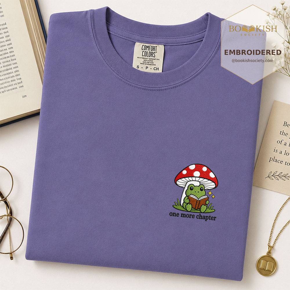 Embroidered One More Chapter Comfort Color ® T-shirt Book Lover Gift Grape