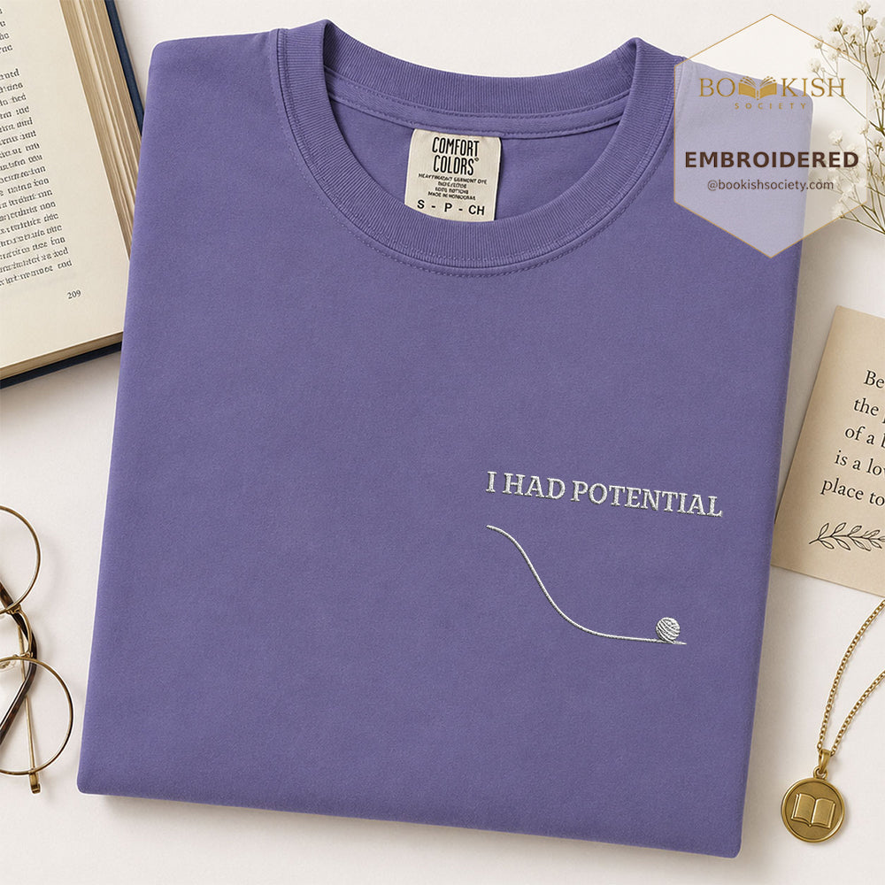Embroidered I Had Potential Comfort Color ® T-shirt Book Lover Gift Grape