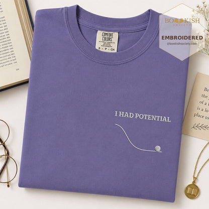 Embroidered I Had Potential Comfort Color ® T-shirt Book Lover Gift Grape
