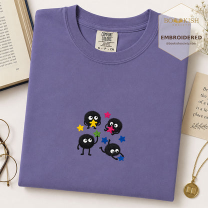 Embroidered Sprite Catching Star Candy Comfort Color ® T-shirt Book Lover Gift grape