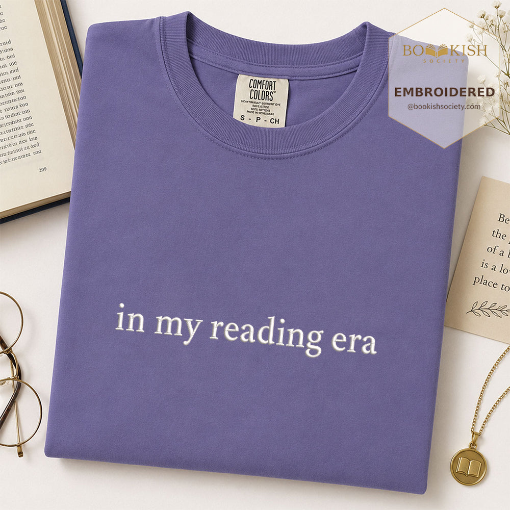 Embroidered In My Reading Era Comfort Color ® T-shirt Book Lover Gift Grape