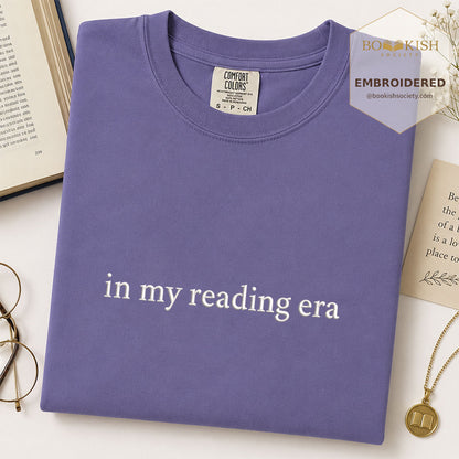 Embroidered In My Reading Era Comfort Color ® T-shirt Book Lover Gift Grape