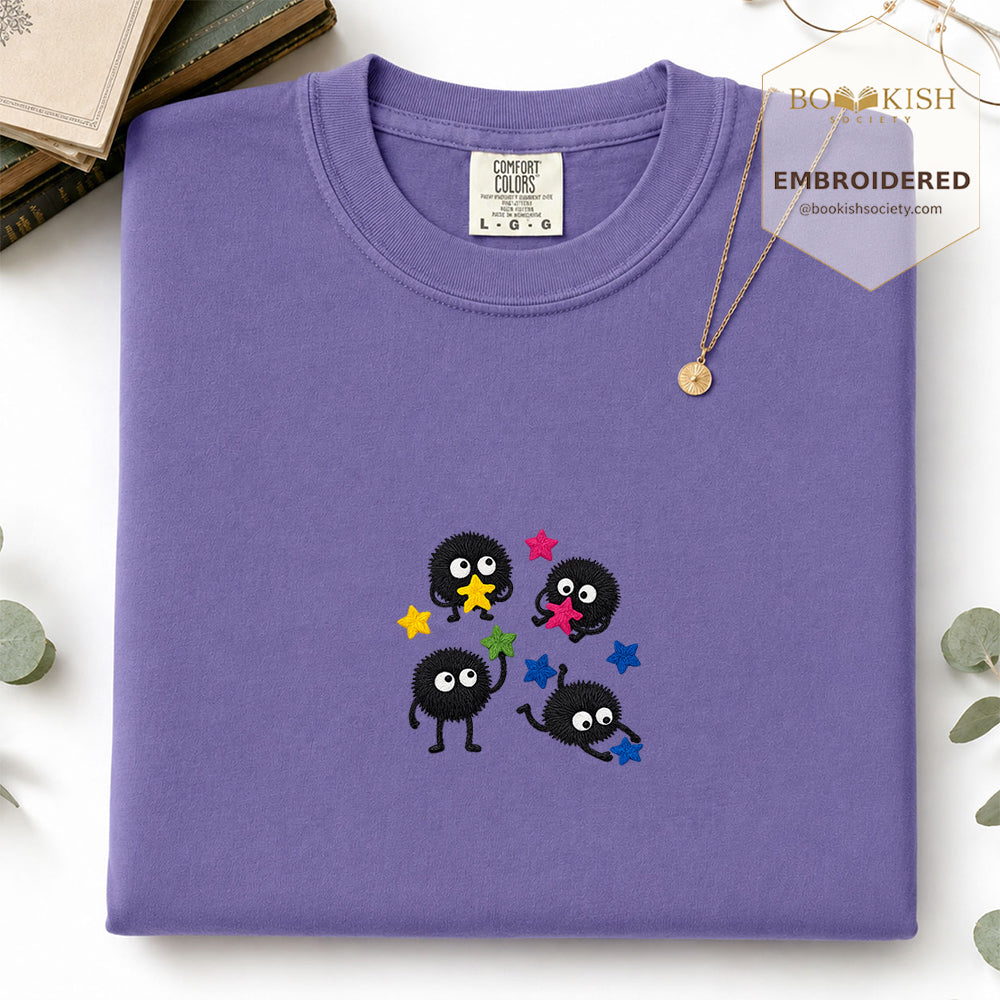 Embroidered Sprite Catching Star Candy Comfort Color ® T-shirt Book Lover Gift grape