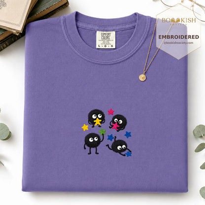 Embroidered Sprite Catching Star Candy Comfort Color ® T-shirt Book Lover Gift grape