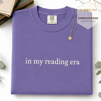 Embroidered In My Reading Era Comfort Color ® T-shirt Book Lover Gift Grape