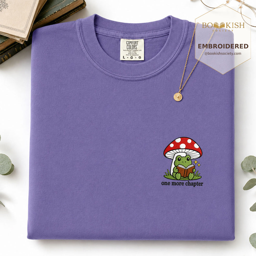 Embroidered One More Chapter Comfort Color ® T-shirt Book Lover Gift Grape
