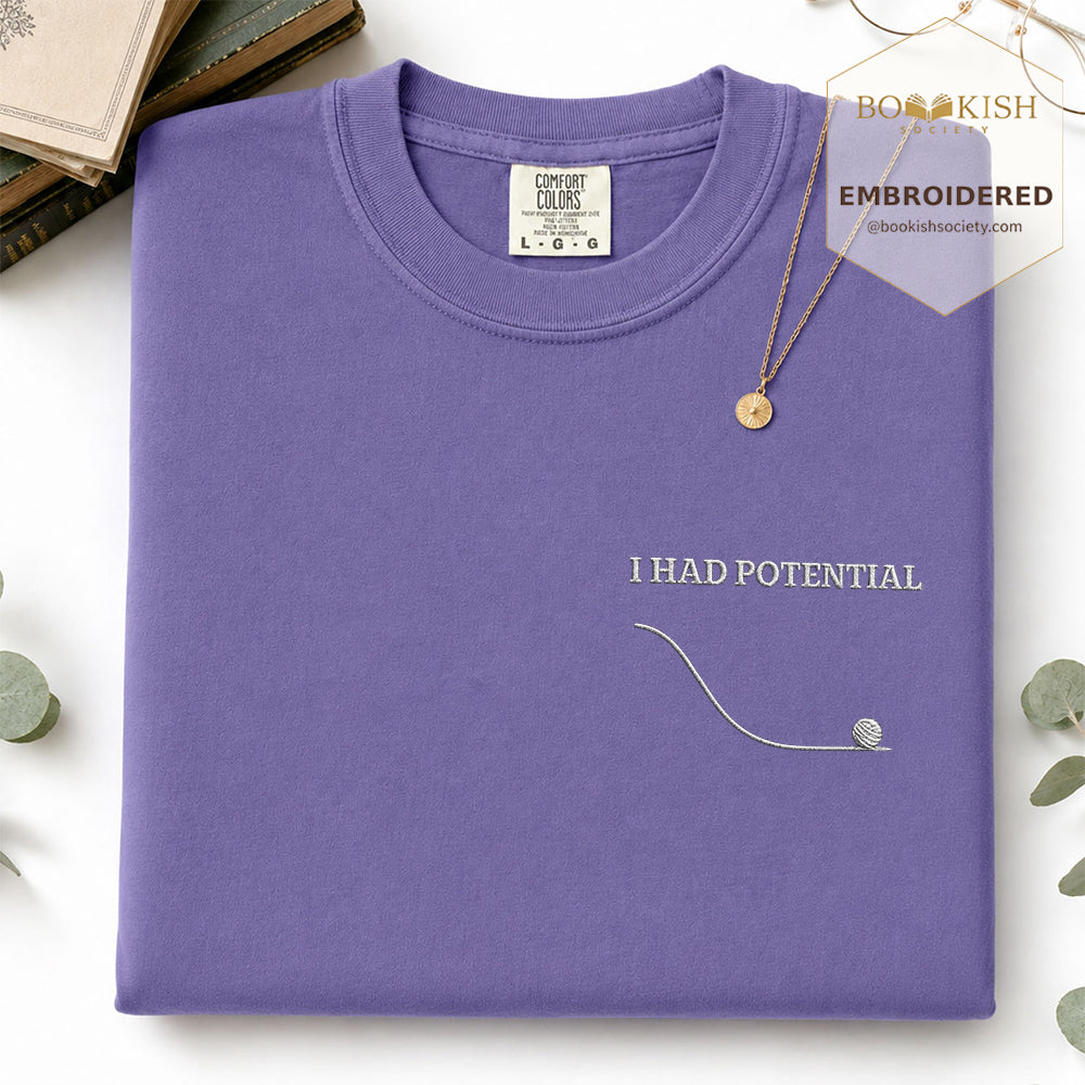 Embroidered I Had Potential Comfort Color ® T-shirt Book Lover Gift Grape