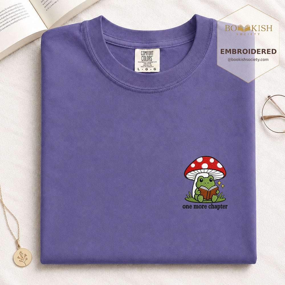 Embroidered One More Chapter Comfort Color ® T-shirt Book Lover Gift Grape