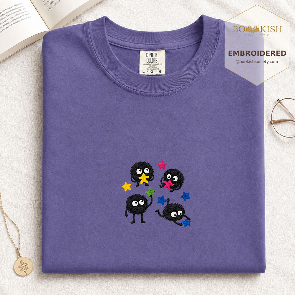 Embroidered Sprite Catching Star Candy Comfort Color ® T-shirt Book Lover Gift grape