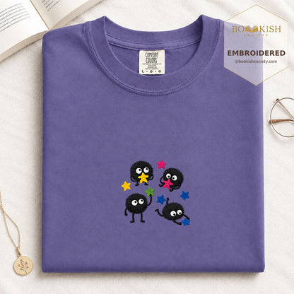Embroidered Sprite Catching Star Candy Comfort Color ® T-shirt Book Lover Gift grape