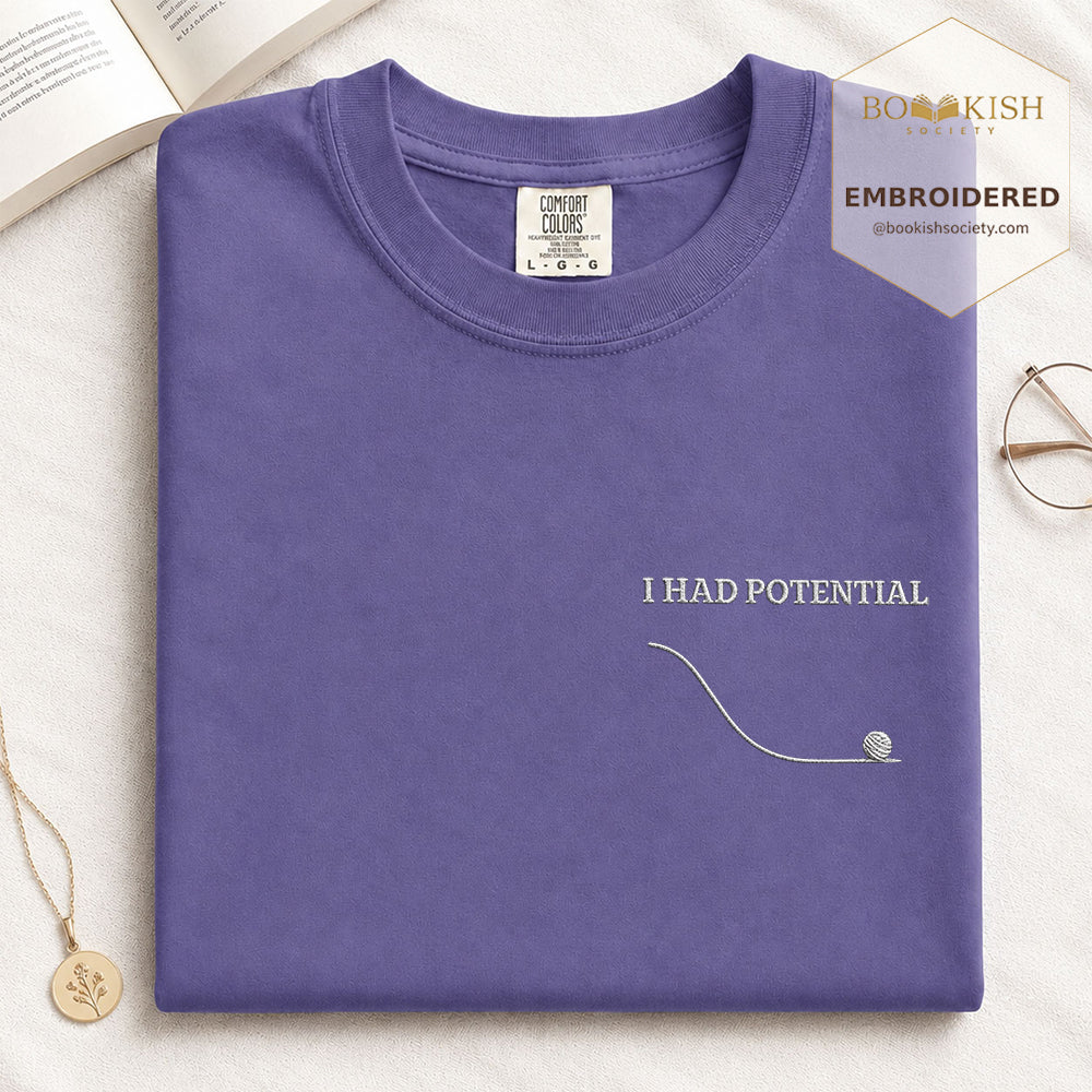 Embroidered I Had Potential Comfort Color ® T-shirt Book Lover Gift Grape