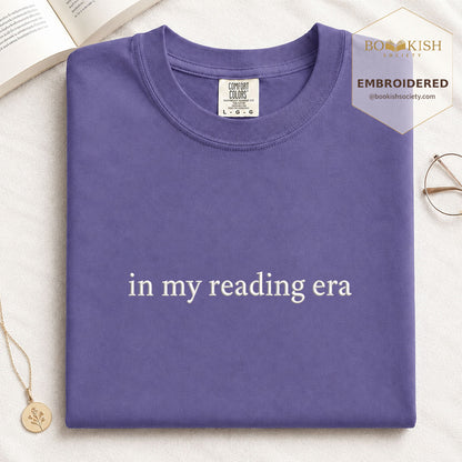 Embroidered In My Reading Era Comfort Color ® T-shirt Book Lover Gift Grape